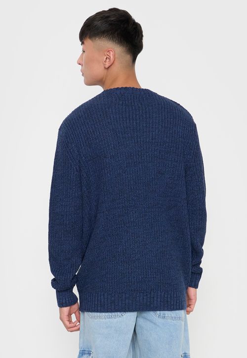 Tejido Hombre Cuello Redondo Liso Grueso Azul