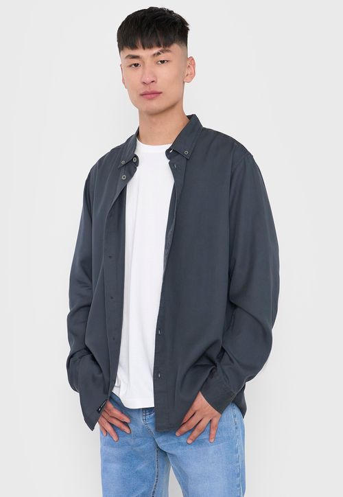 Camisa Hombre Liviana Gris Oscuro