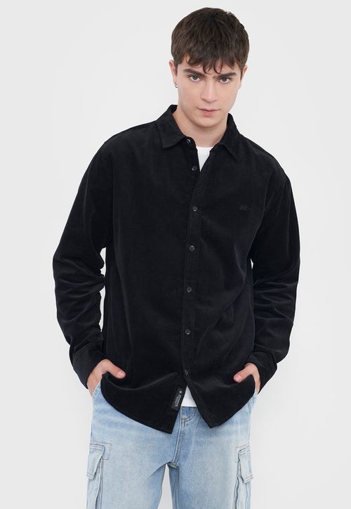 Camisa Hombre Cotelé Negro