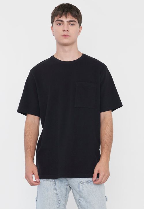 Polera Hombre Tejida Bolsillo Negro