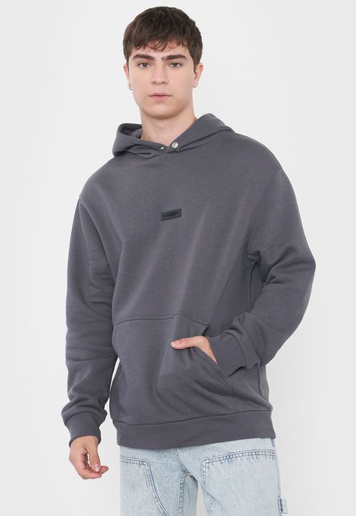 Polerón Hombre Hoodie Snap Y Print Gris