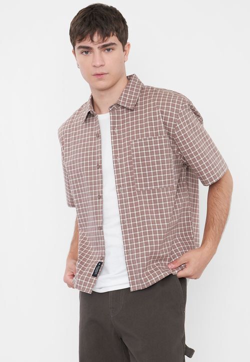 Camisa Hombre Manga Corta Café Sas