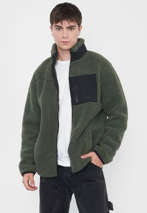 Casaca Hombre Sherpa Full Zipper Verde Militar