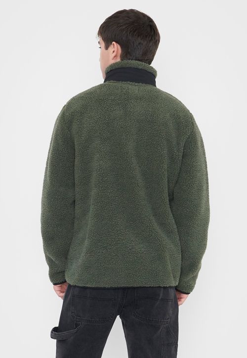 Casaca Hombre Sherpa Full Zipper Verde Militar