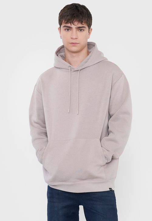 Polerón Hombre Liso Canguro Color Ecru