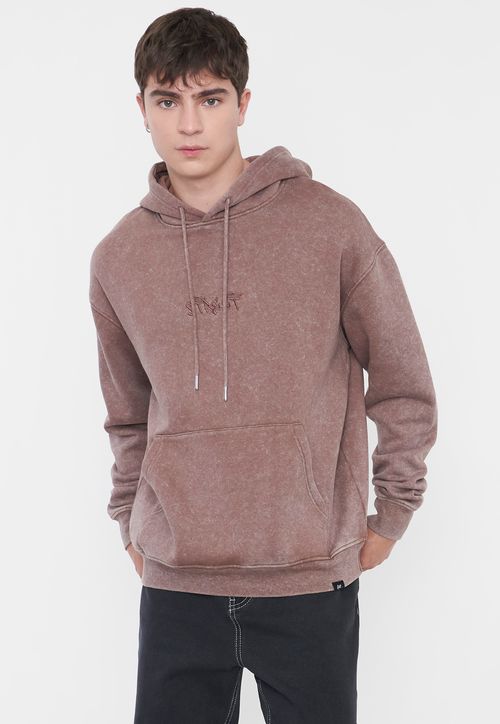 Polerón Hombre Acid Wash Bordado Café