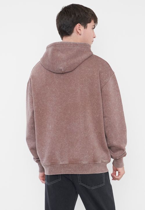 Polerón Hombre Acid Wash Bordado Café
