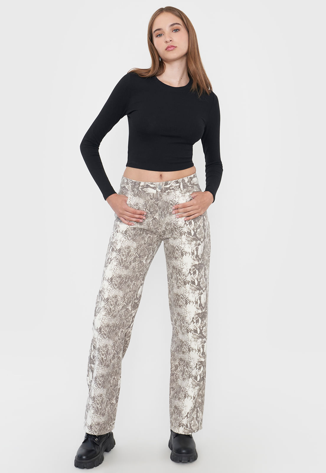 Jeans Mujer Straight Fit Noventero Print Piton Café