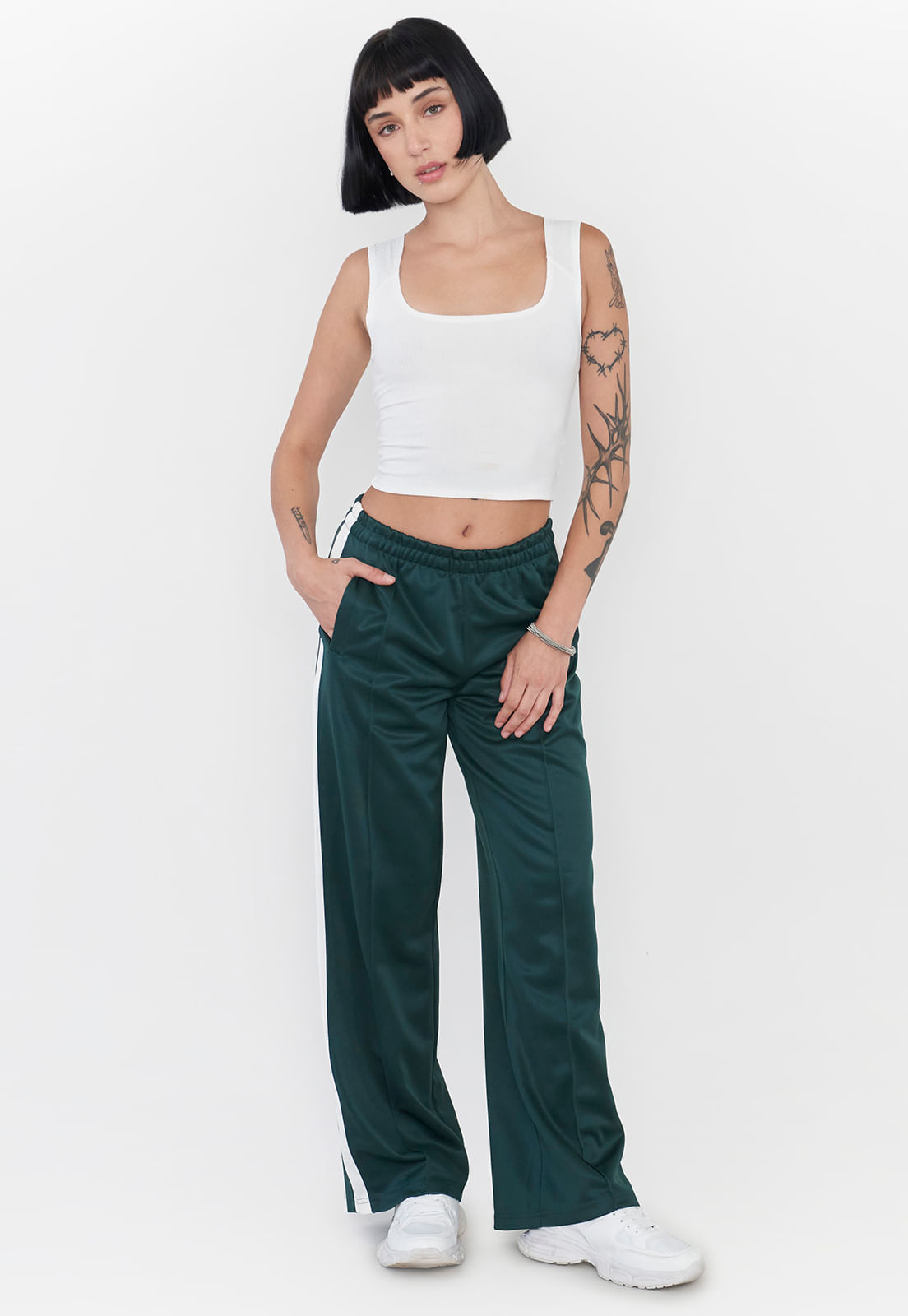 Pantalón Mujer Banda Lateral Verde