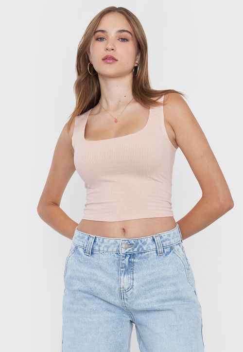 Polera Mujer Sin Mangas Tira Ancha Palo Rosa