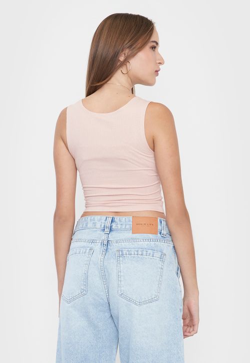 Polera Mujer Sin Mangas Tira Ancha Palo Rosa