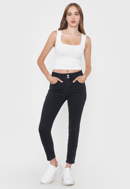 Jeans Mujer Skinny Fit Hight Waiste Negro 2 Botones