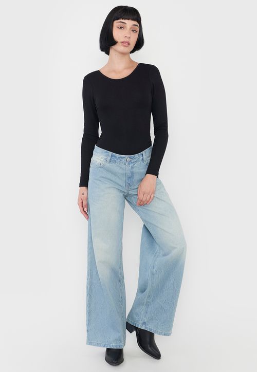 Jeans Mujer Extra Wide Leg Fit Low Rise Azul Claro