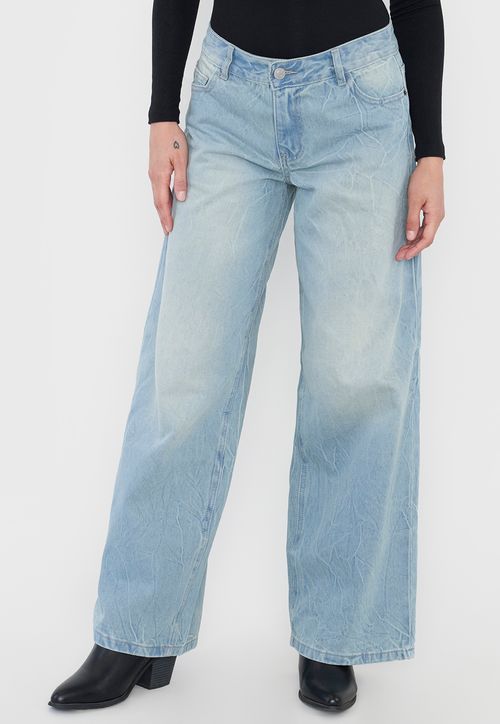 Jeans Mujer Extra Wide Leg Fit Low Rise Azul Claro