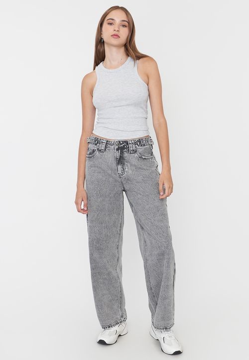 Jeans Mujer Baggy Fit Gris