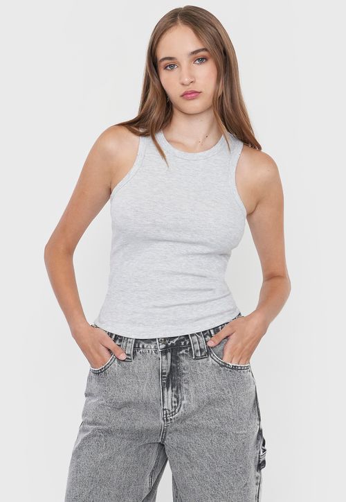 Polera Mujer Sin Mangas Desgaste Gris