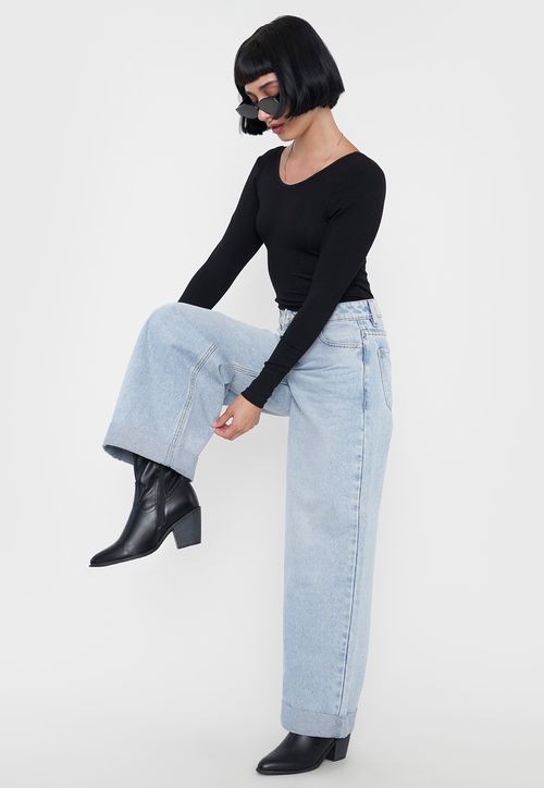Jeans Mujer Extra Wide Leg Fit Full Length Azul Claro