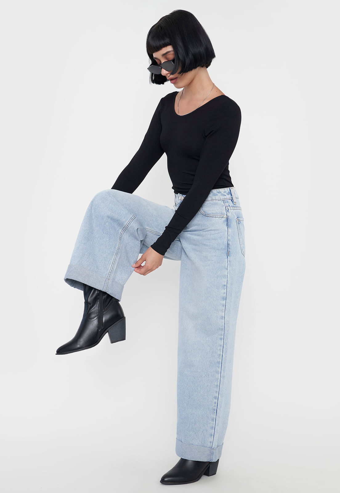 Jeans Mujer Extra Wide Leg Fit Full Length Azul Claro