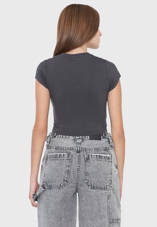 Polera Mujer Manga Corta Tachas Gris