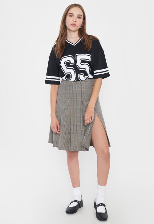 Falda Mujer Larga Plisada Negro Checks