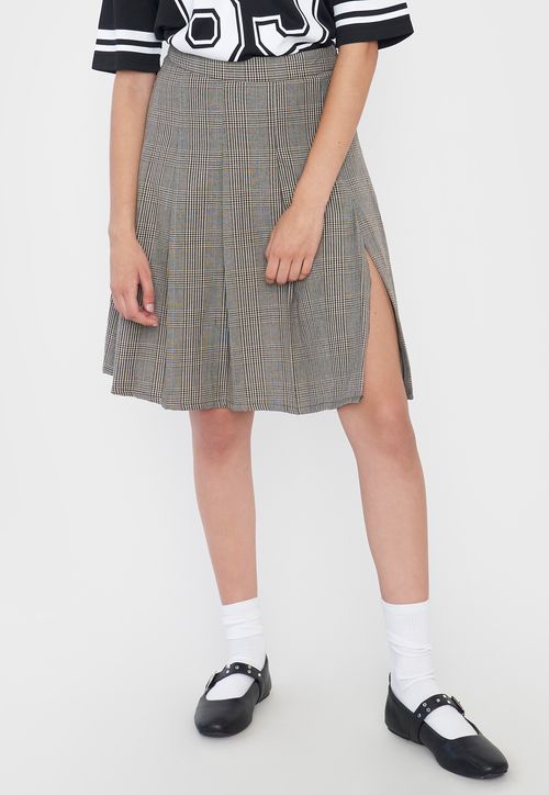 Falda Mujer Larga Plisada Negro Checks