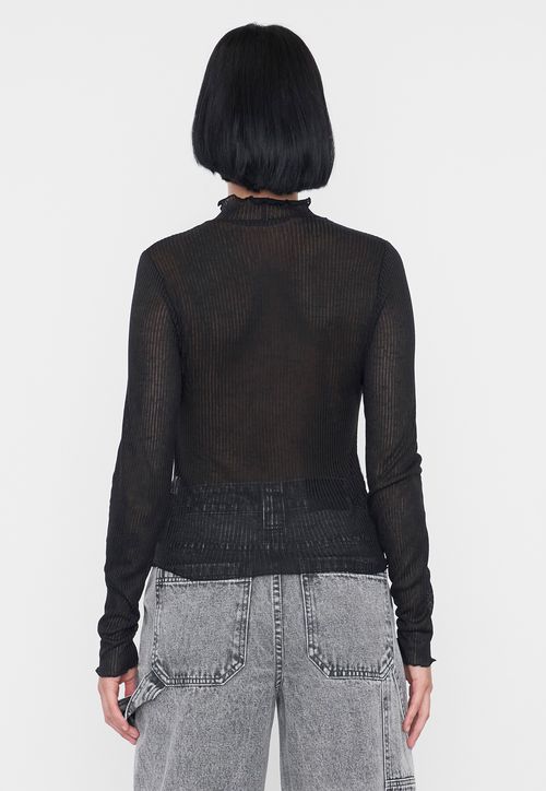 Polera Mujer Manga Larga Malla Negro