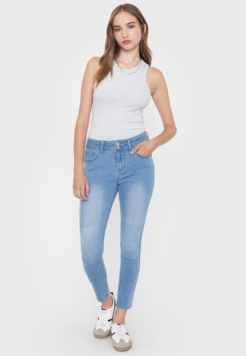 Jeans Mujer Skinny Fit Hight Waiste Azul Claro 2 Botones