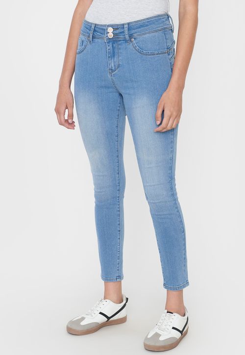 Jeans Mujer Skinny Fit Hight Waiste Azul Claro 2 Botones