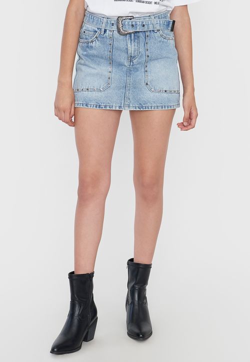 Falda Mujer Denim Cinturón Azul