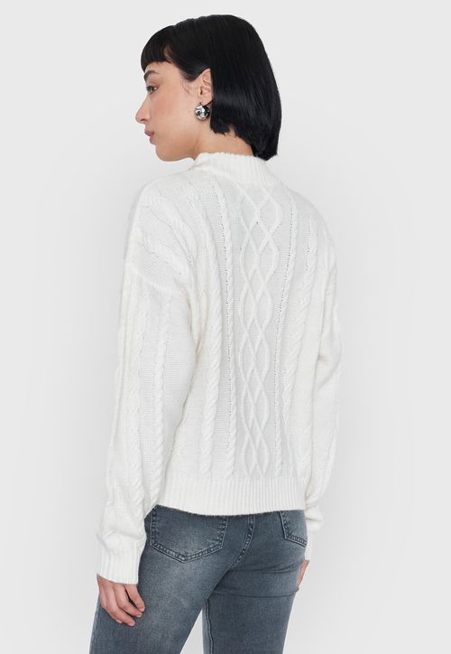 Sweater Mujer Cuello Moc Trenza Ecru