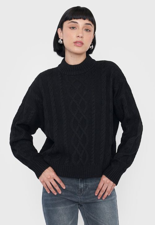 Sweater Mujer Cuello Moc Trenza Negro