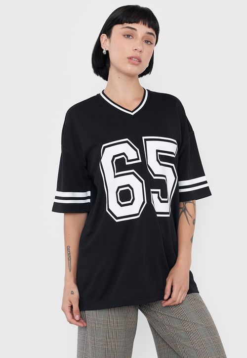 Polera Mujer Oversize Cuello V Negro