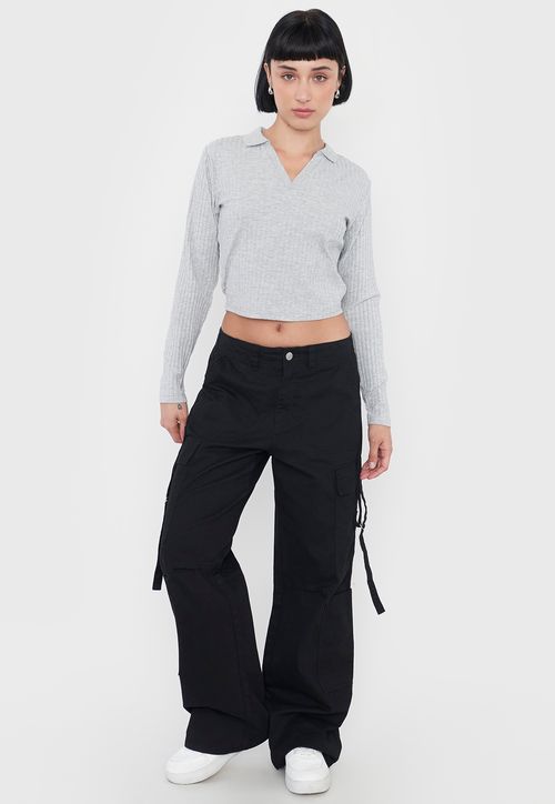 Pantalón Mujer Negro Doble Cargo