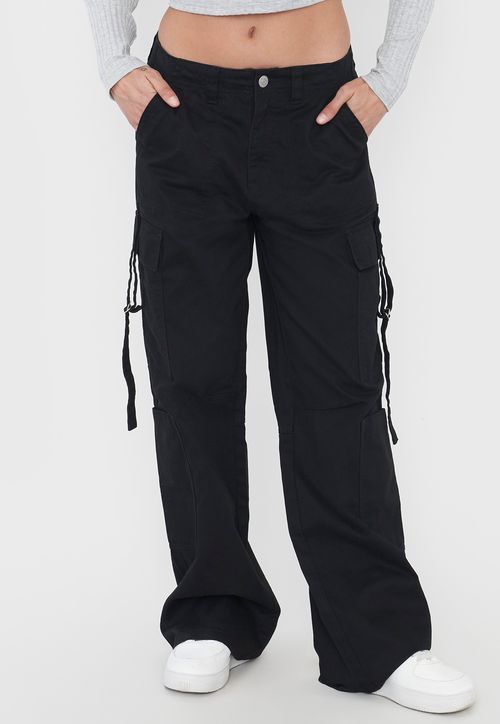 Pantalón Mujer Negro Doble Cargo