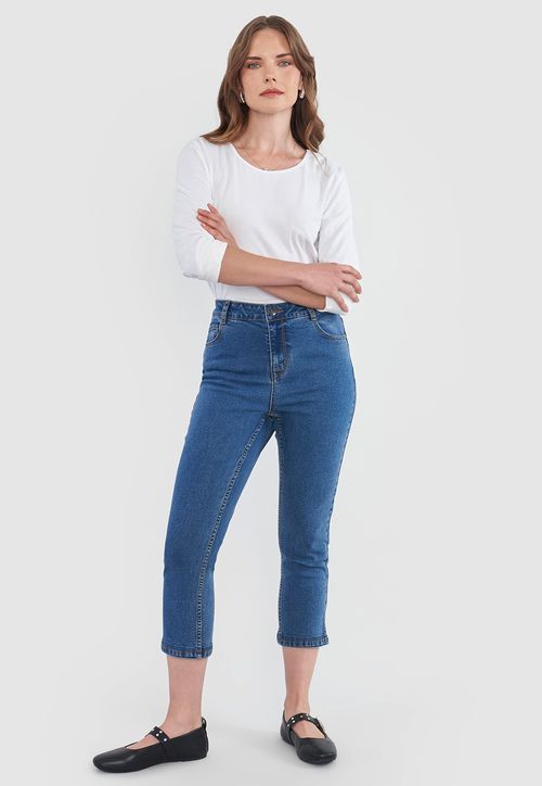 Jeans Mujer Pescador Straight Fit Azul Medio