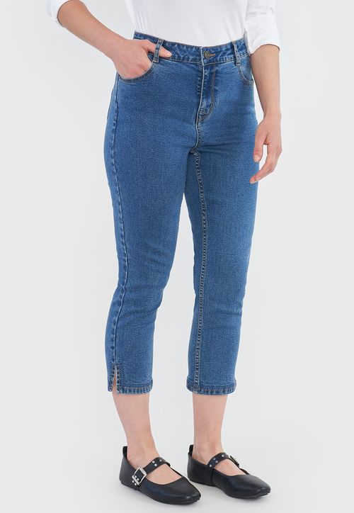Jeans Mujer Pescador Straight Fit Azul Medio