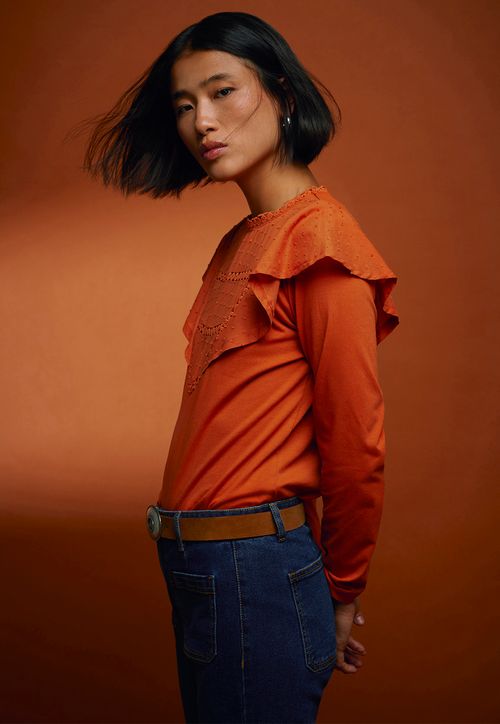 Polera Mujer Vuelos Color Terracota