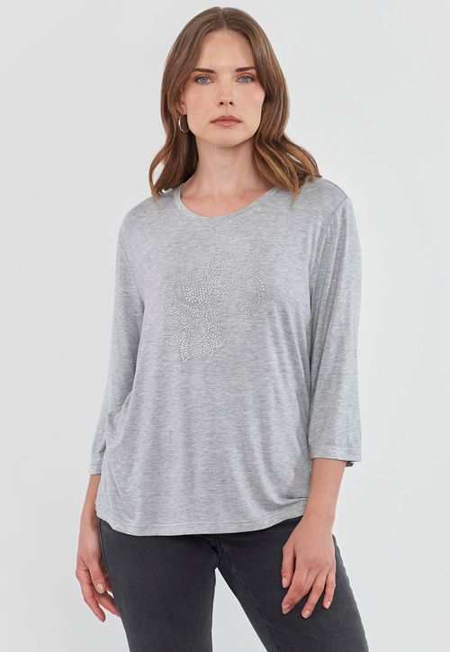 Polera Mujer Manga Larga Brillos Gris Melange