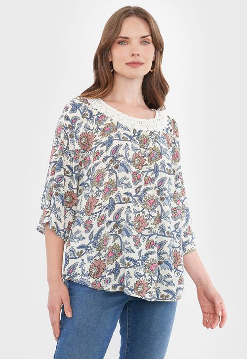 Blusa Mujer Macramé Ecru Print