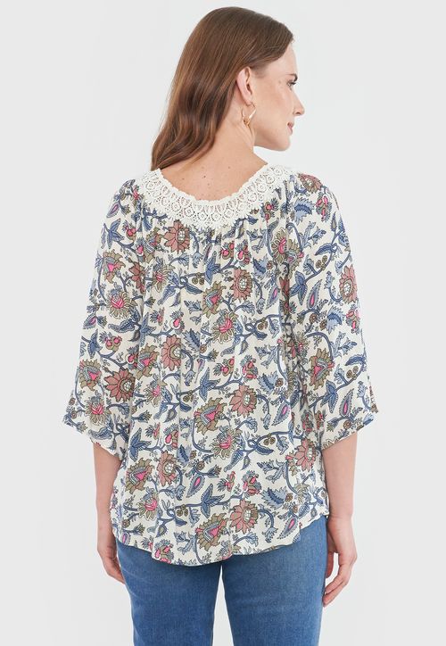 Blusa Mujer Macramé Ecru Print