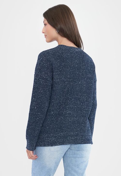 Sweater Mujer Chenille Lurex Azul Marino
