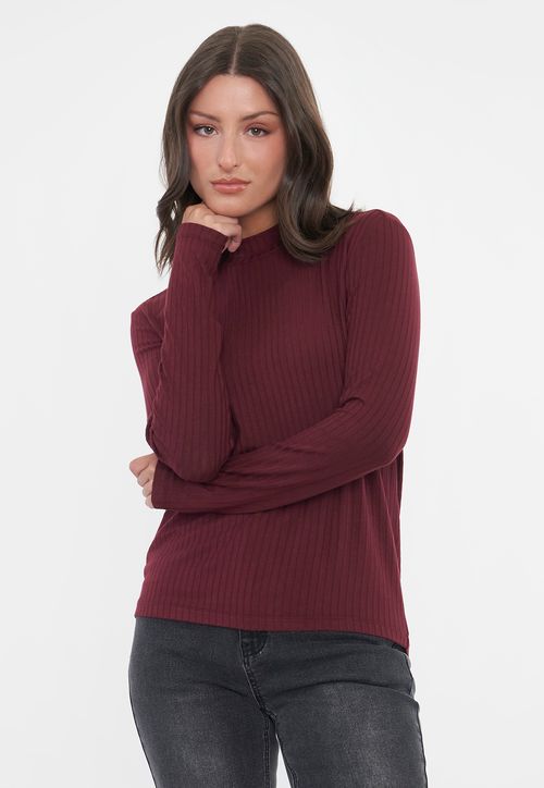 Polera Mujer Beatle Rib Burdeo