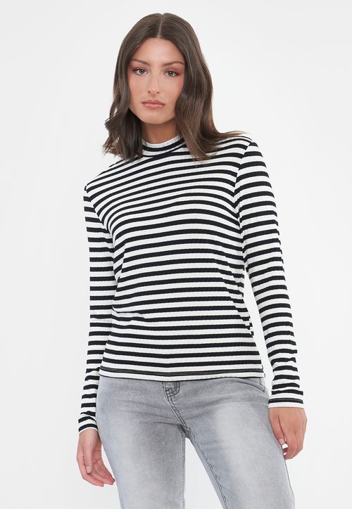 Polera Mujer Beatle Rib Negro/Blanco