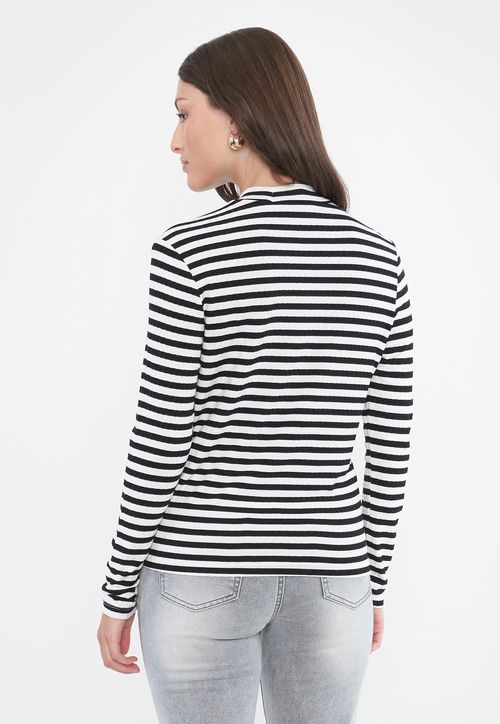 Polera Mujer Beatle Rib Negro/Blanco