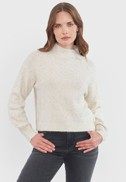 Sweater Mujer Lentejuelas Ecru