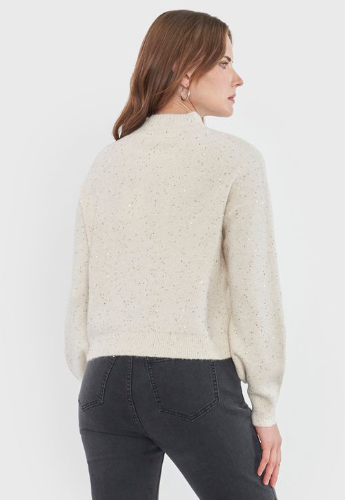 Sweater Mujer Lentejuelas Ecru