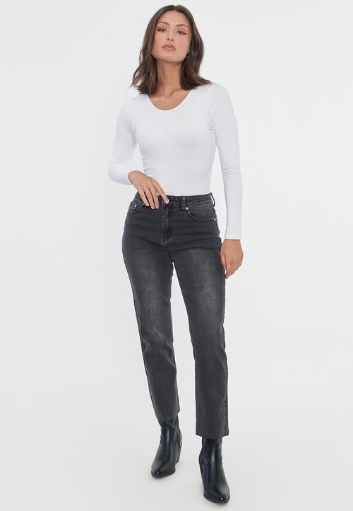 Jeans Mujer Straight Fit Elasticado Negro
