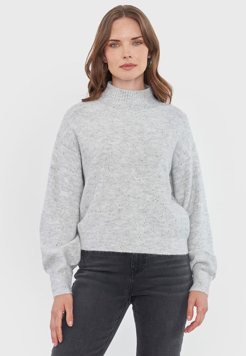 Sweater Mujer Lentejuelas Gris Claro