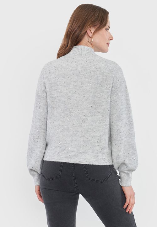 Sweater Mujer Lentejuelas Gris Claro