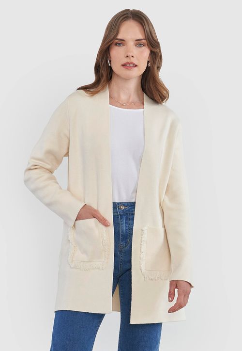 Sweater Mujer Cárdigan Flecos Ecru